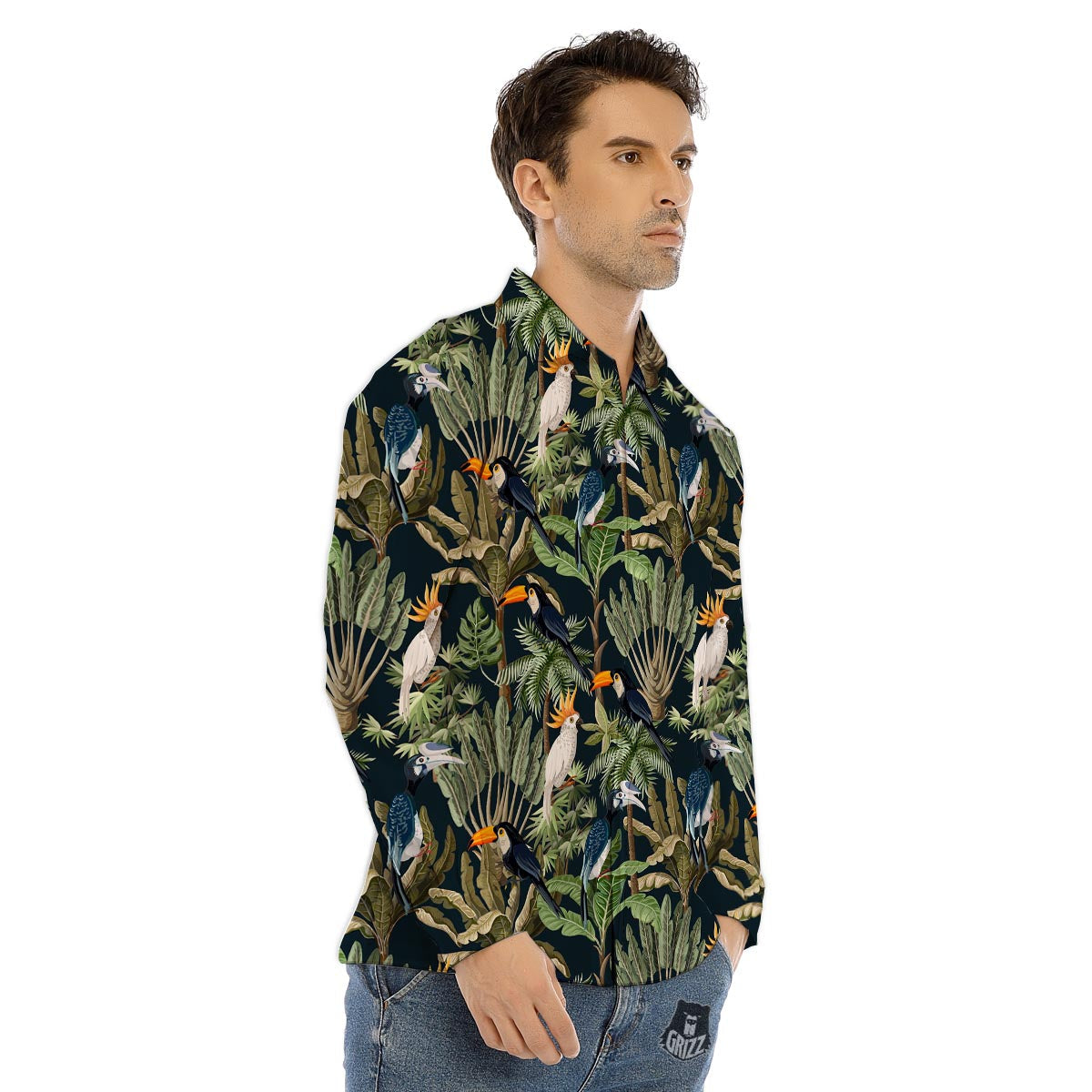 Tropical Toucan Parrot Print Pattern Men's Dress Shirts-grizzshop