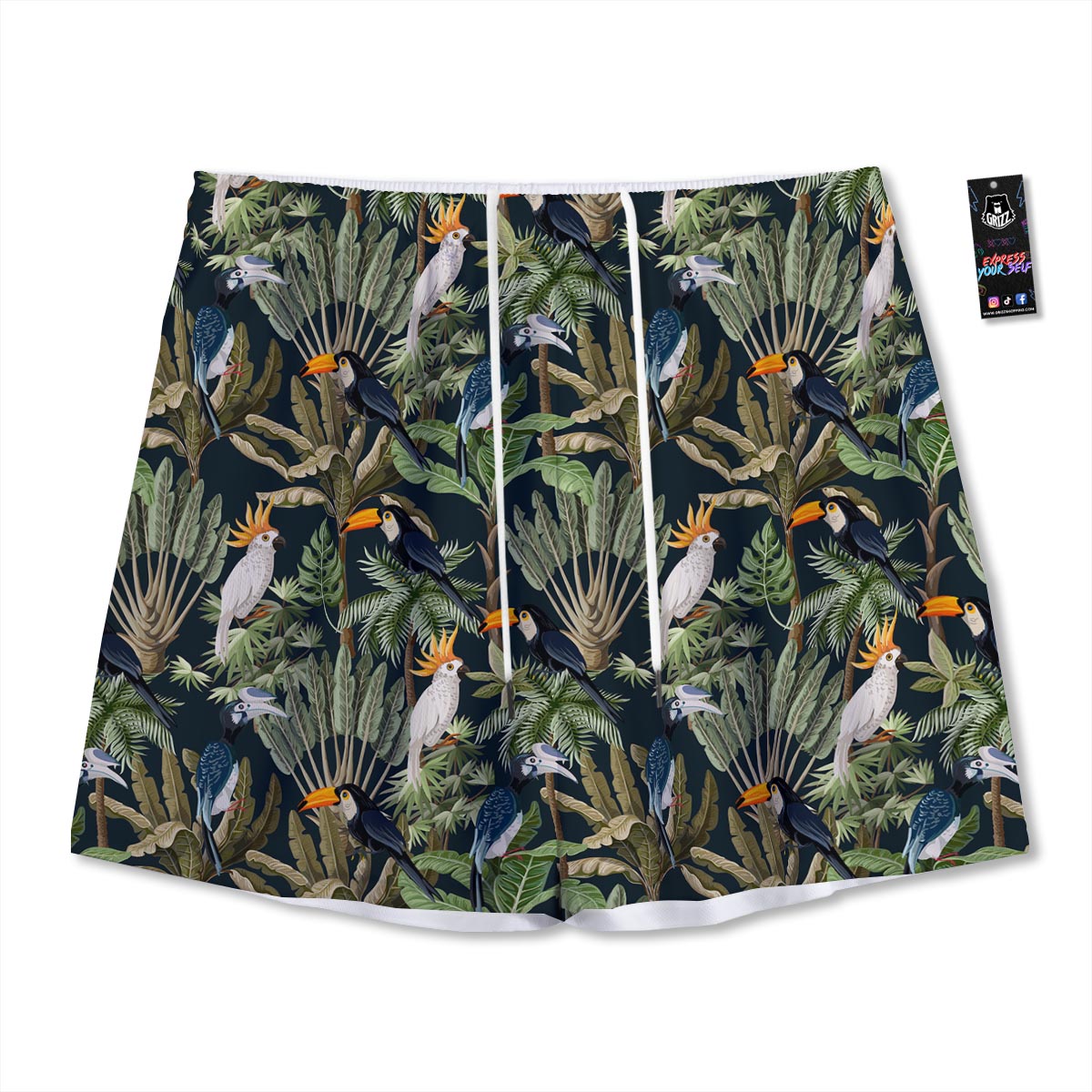 Tropical Toucan Parrot Print Pattern Mesh Shorts