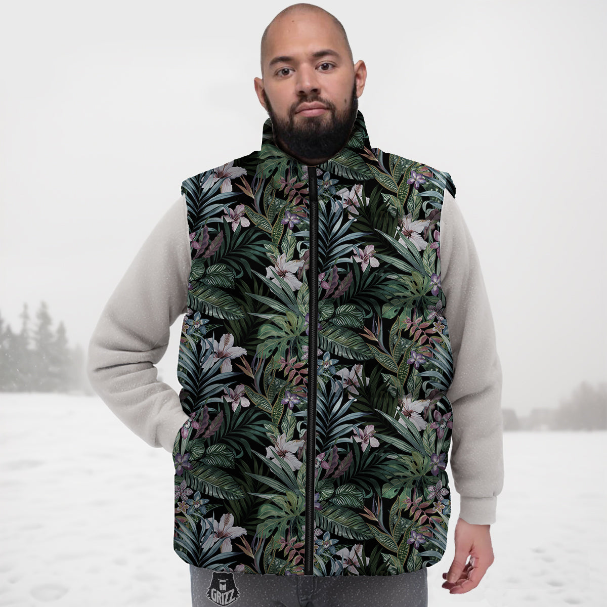 Tropical Vintage Floral Print Pattern Down Vest-grizzshop