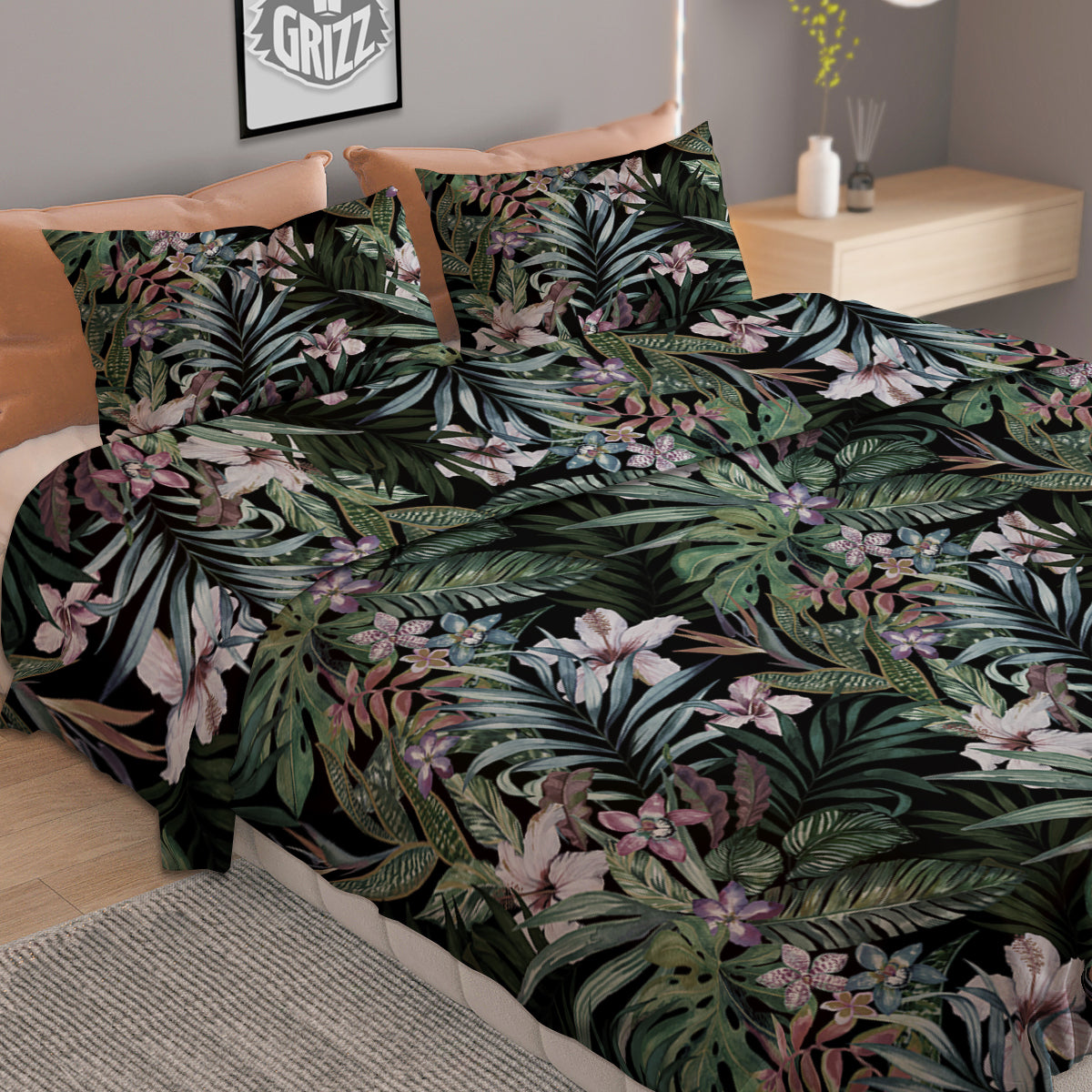 Tropical Vintage Floral Print Pattern Duvet Cover Bedding Set