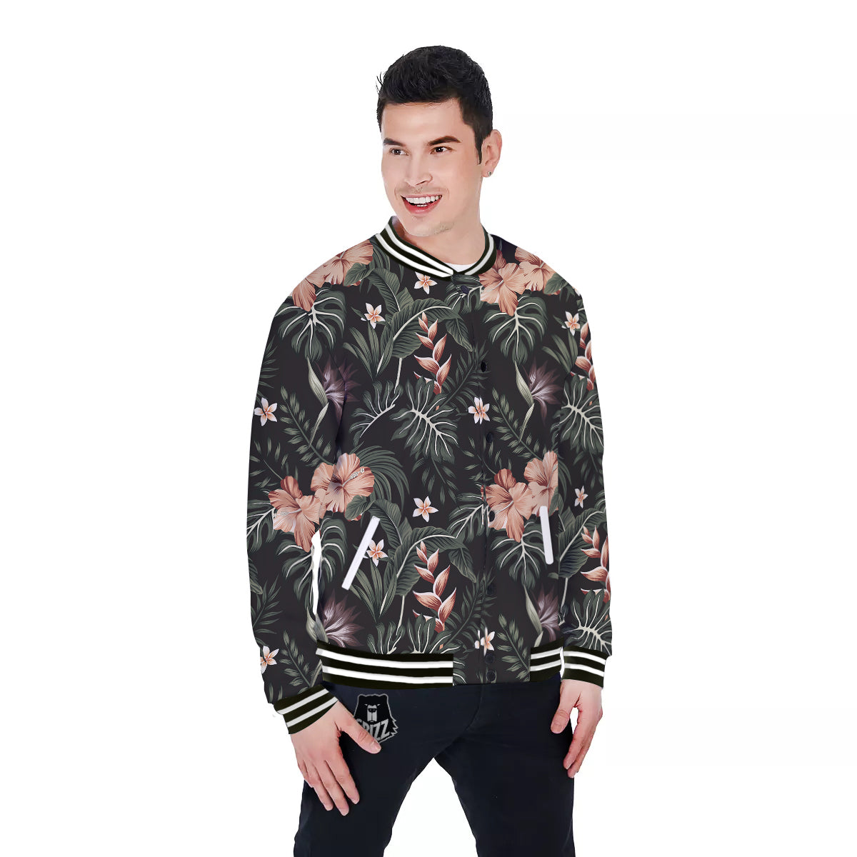 Tropical Watercolor Print Pattern Baseball Jacket-grizzshop