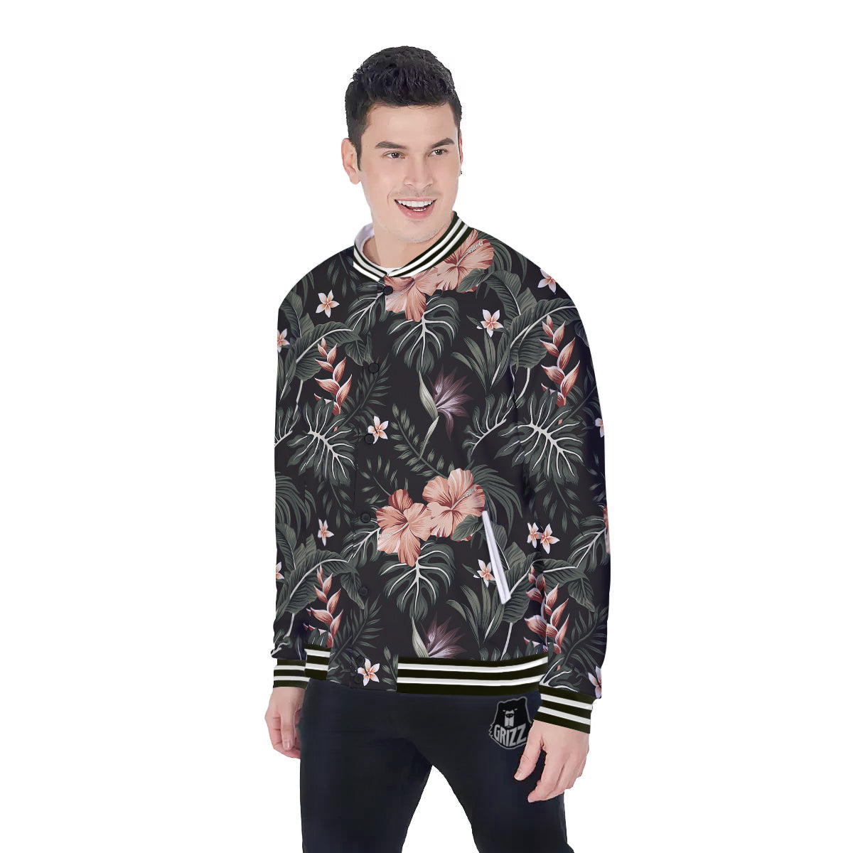 Tropical Watercolor Print Pattern Baseball Jacket-grizzshop