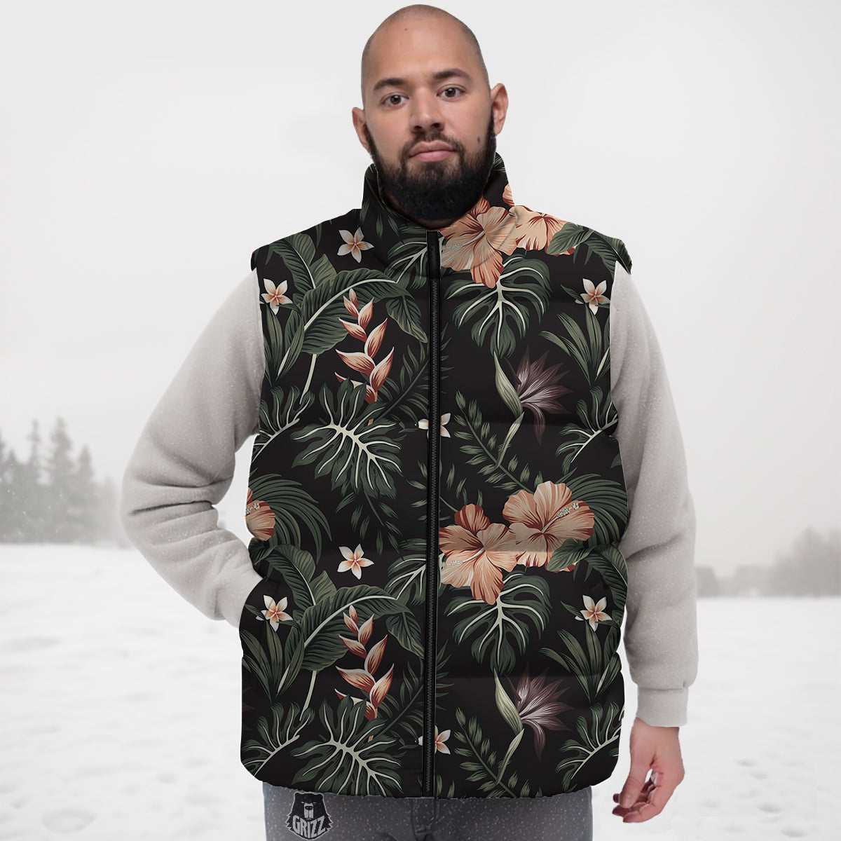 Tropical Watercolor Print Pattern Down Vest-grizzshop