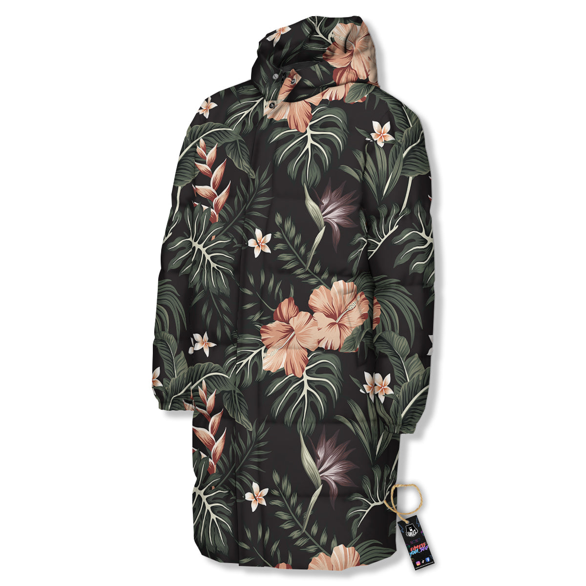 Tropical Watercolor Print Pattern Long Down Jacket-grizzshop