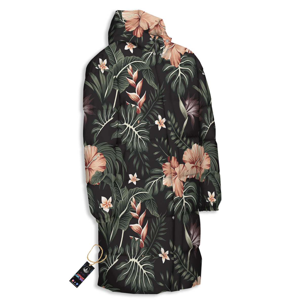 Tropical Watercolor Print Pattern Long Down Jacket-grizzshop