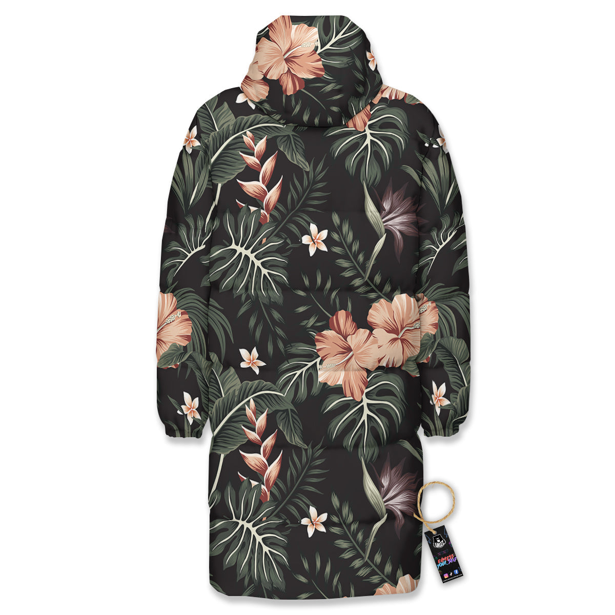 Tropical Watercolor Print Pattern Long Down Jacket-grizzshop