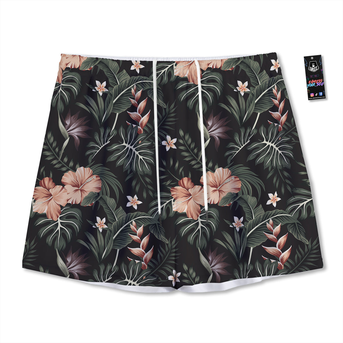 Tropical Watercolor Print Pattern Mesh Shorts-grizzshop