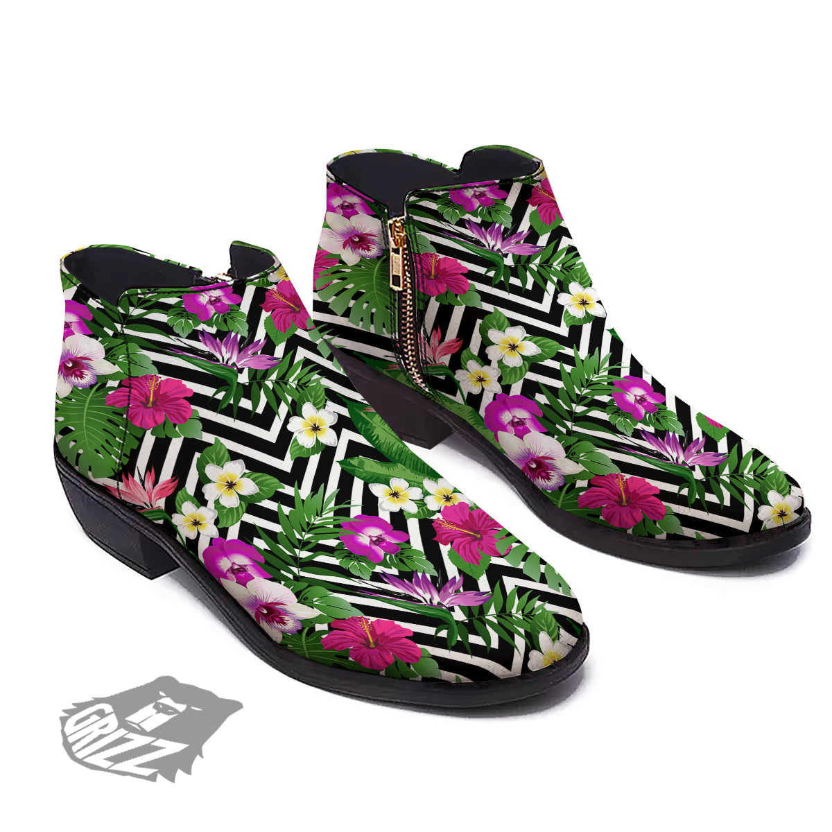 Tropical Zig Zag Print Pattern Ankle Boots-grizzshop