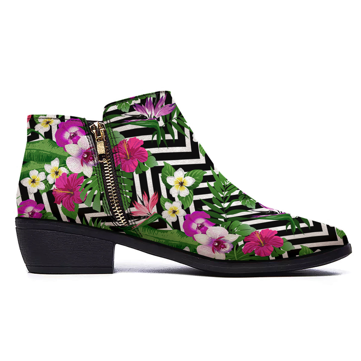 Tropical Zig Zag Print Pattern Ankle Boots-grizzshop