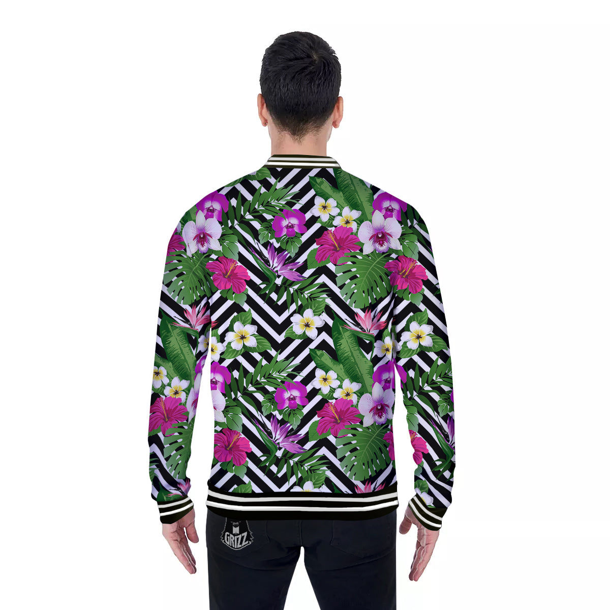 Tropical Zig Zag Print Pattern Baseball Jacket-grizzshop