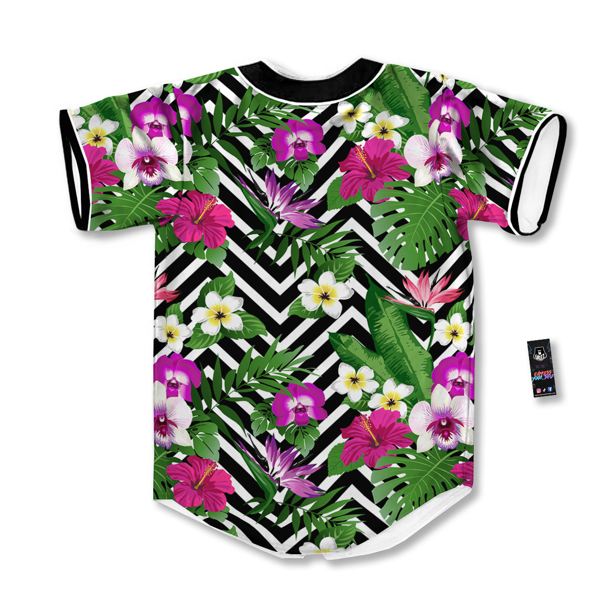 Tropical Zig Zag Print Pattern Baseball Jersey-grizzshop