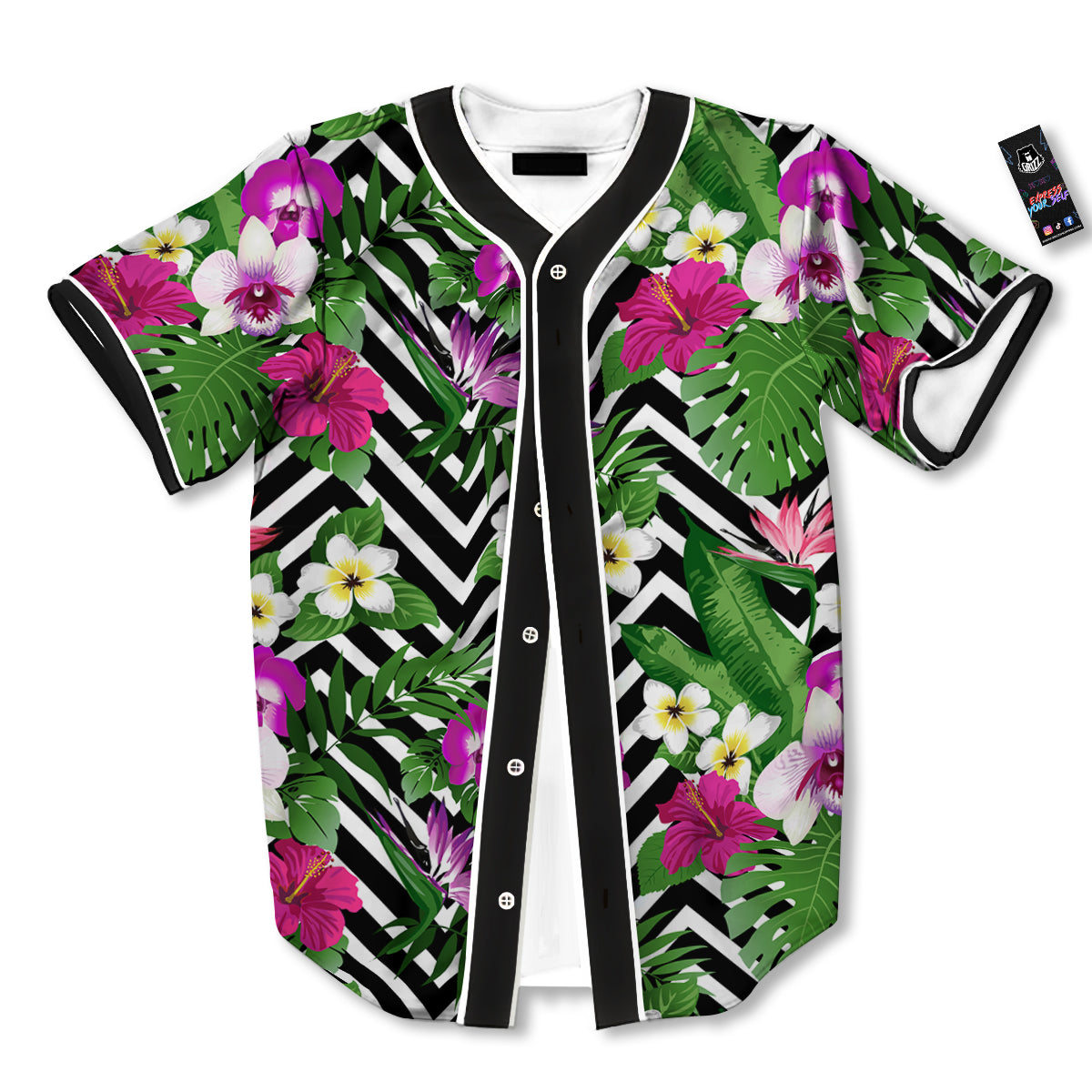 Tropical Zig Zag Print Pattern Baseball Jersey-grizzshop