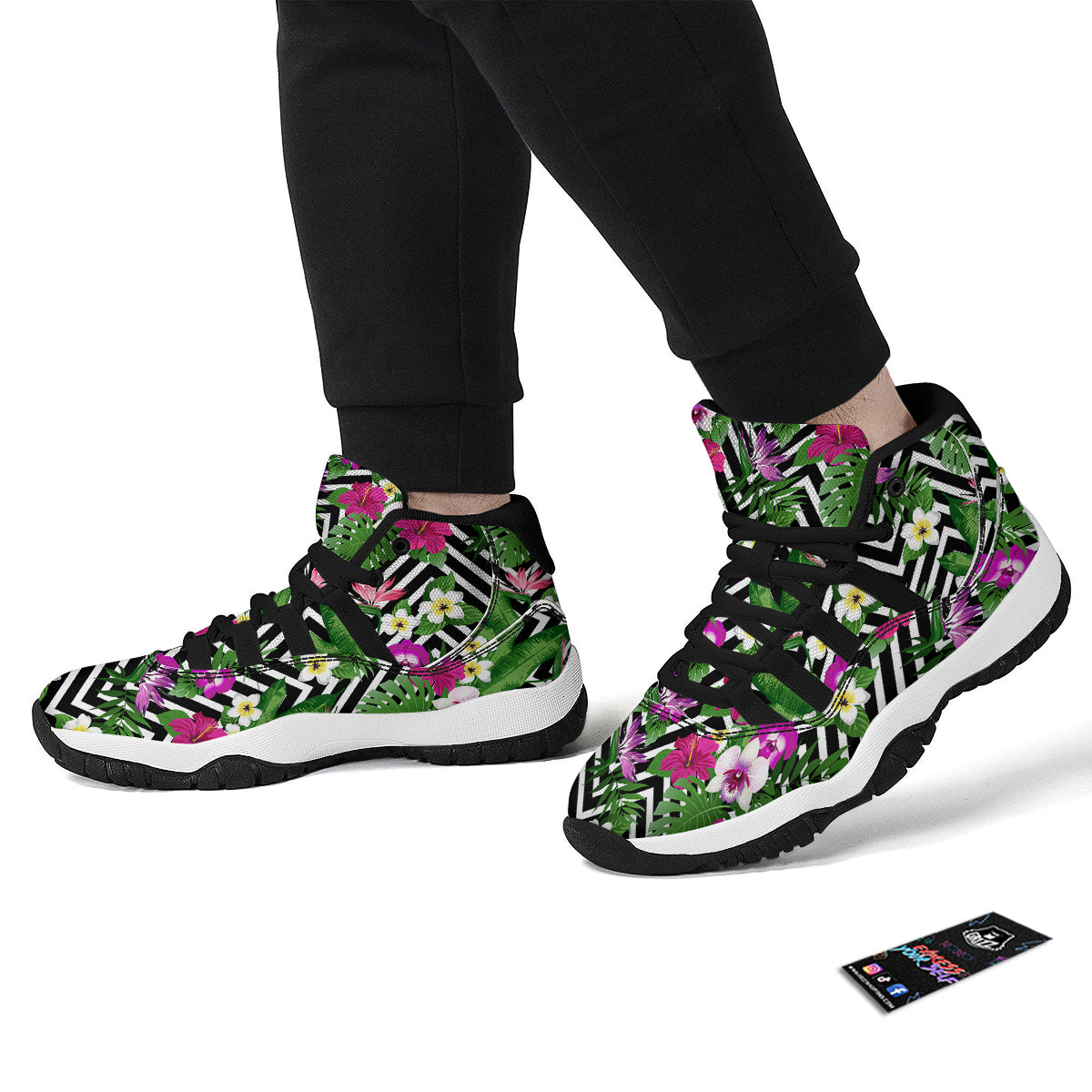 Tropical Zig Zag Print Pattern Black Bball Shoes-grizzshop