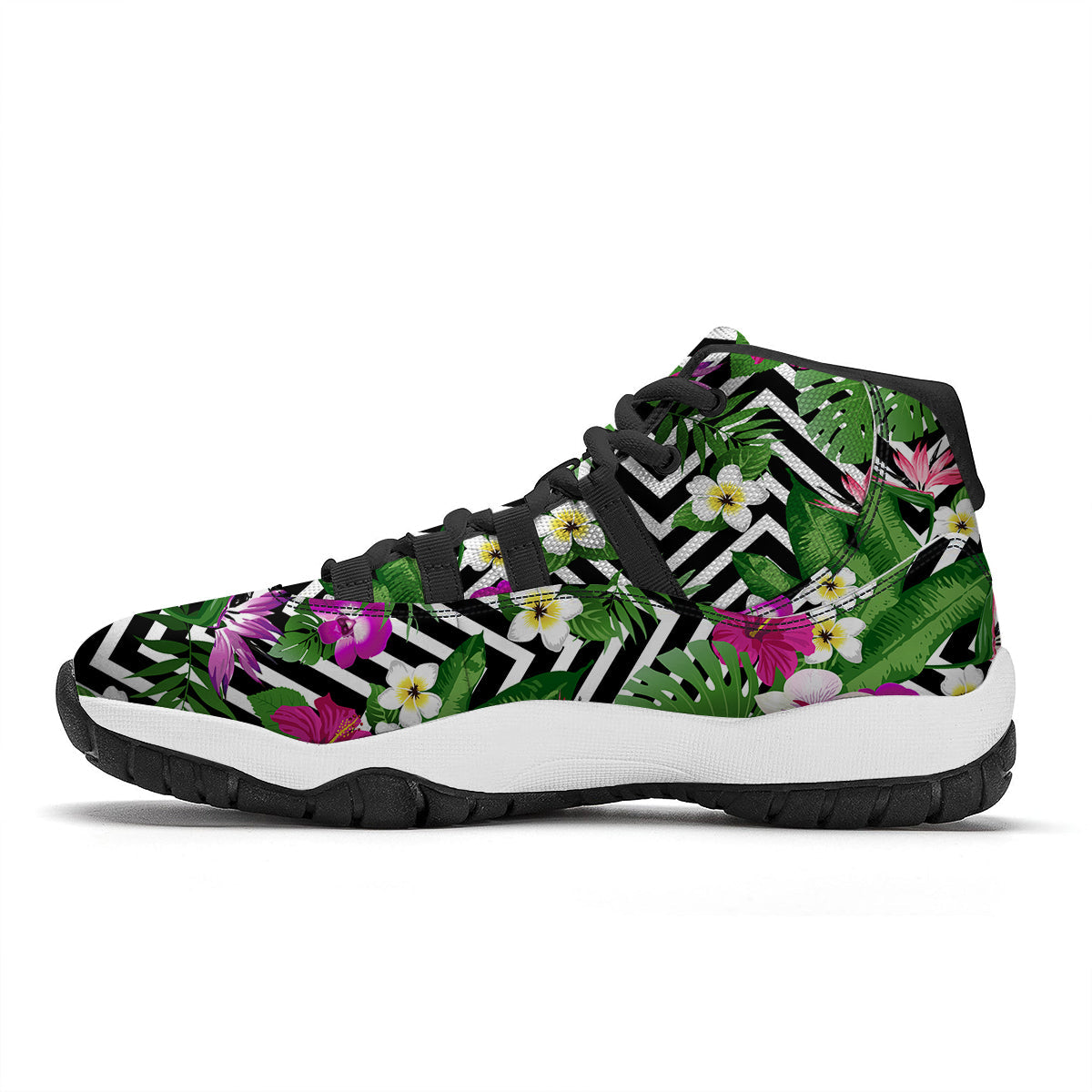 Tropical Zig Zag Print Pattern Black Bball Shoes-grizzshop