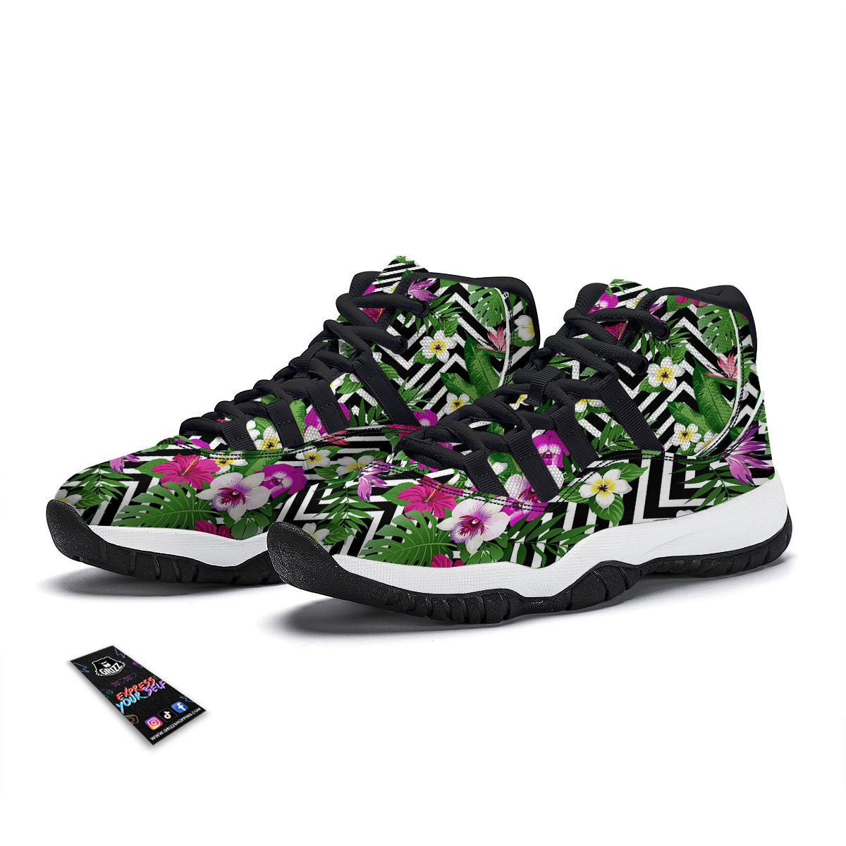 Tropical Zig Zag Print Pattern Black Bball Shoes-grizzshop