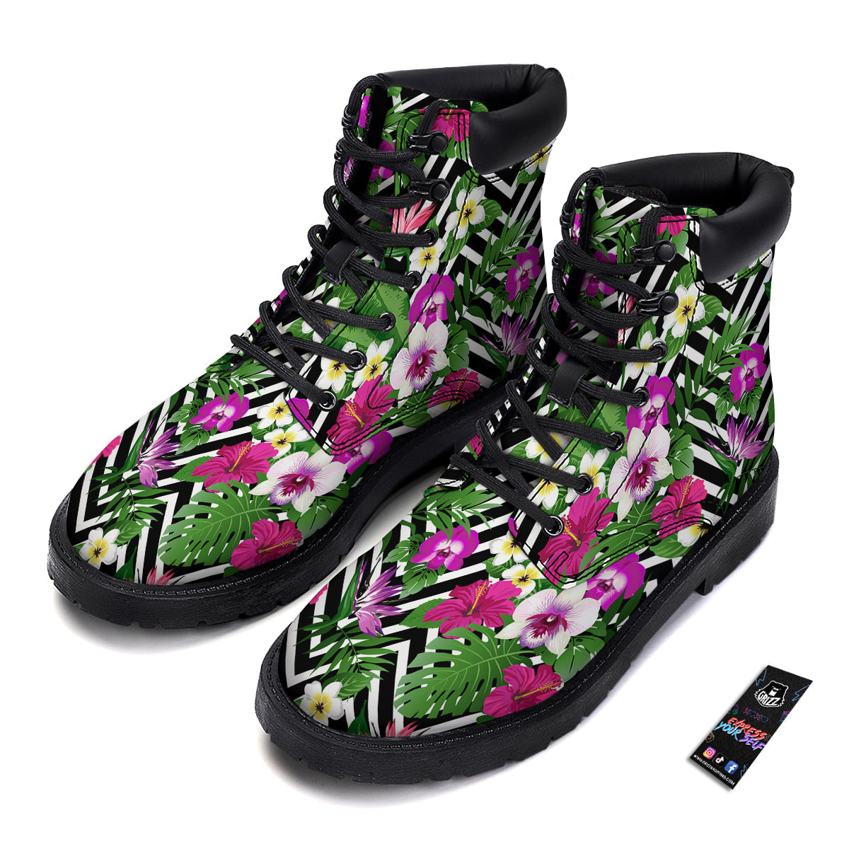 Tropical Zig Zag Print Pattern Boots-grizzshop