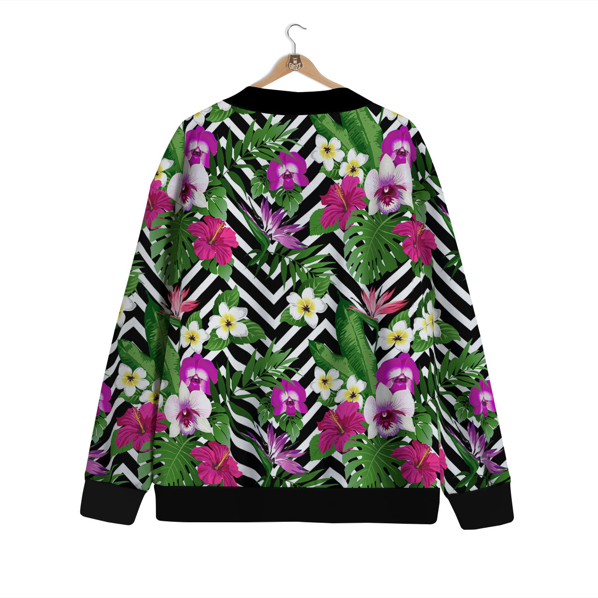 Tropical Zig Zag Print Pattern Cardigan-grizzshop