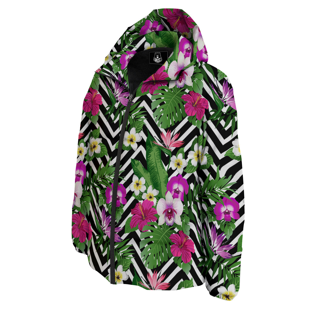 Tropical Zig Zag Print Pattern Down Jacket-grizzshop