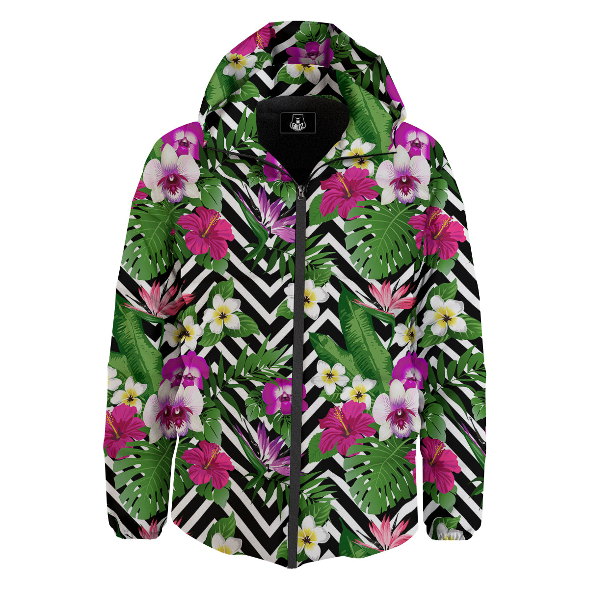 Tropical Zig Zag Print Pattern Down Jacket-grizzshop