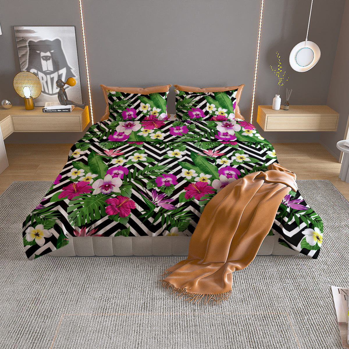 Tropical Zig Zag Print Pattern Duvet Cover Bedding Set-grizzshop