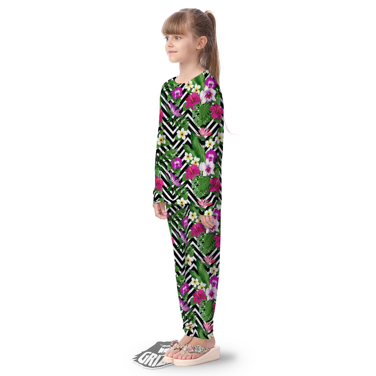 Tropical Zig Zag Print Pattern Kid's Pajamas-grizzshop