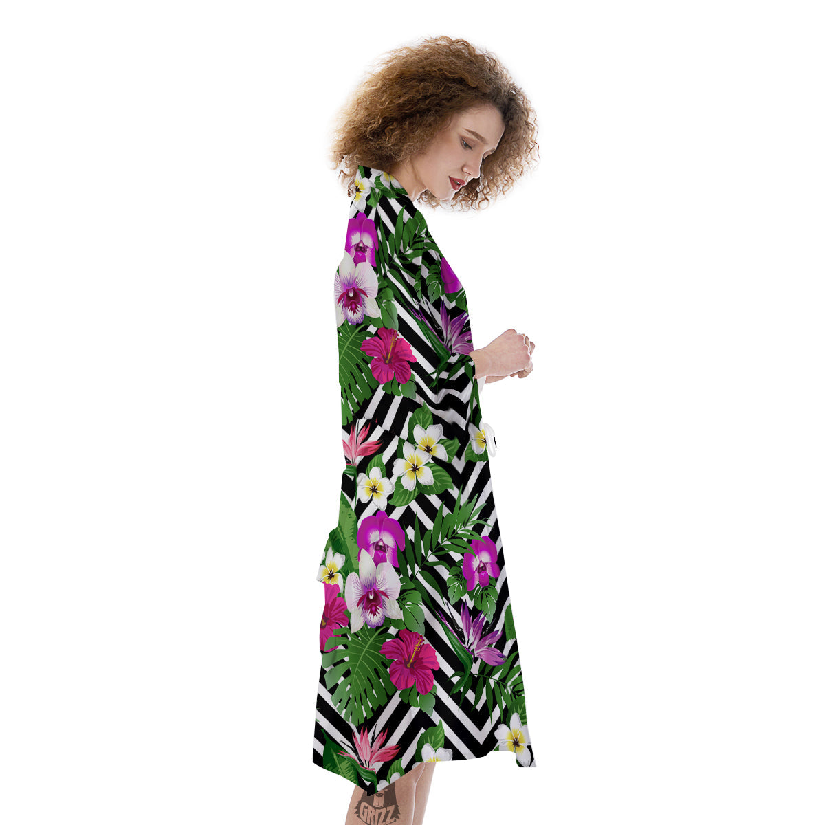 Tropical Zig Zag Print Pattern Kimono-grizzshop