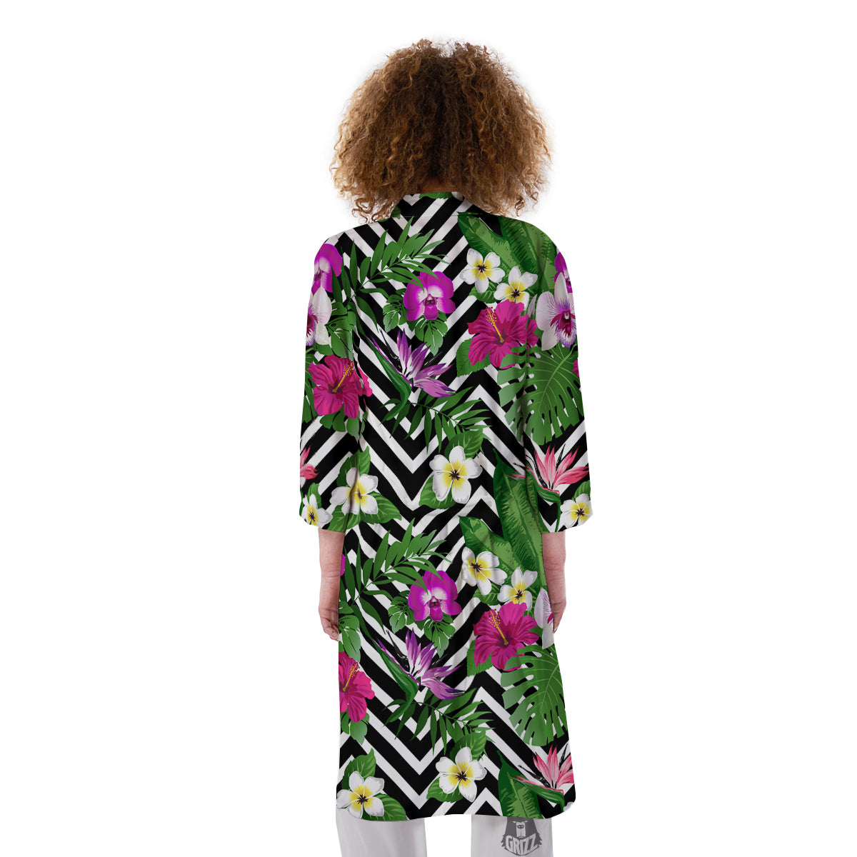Tropical Zig Zag Print Pattern Kimono-grizzshop