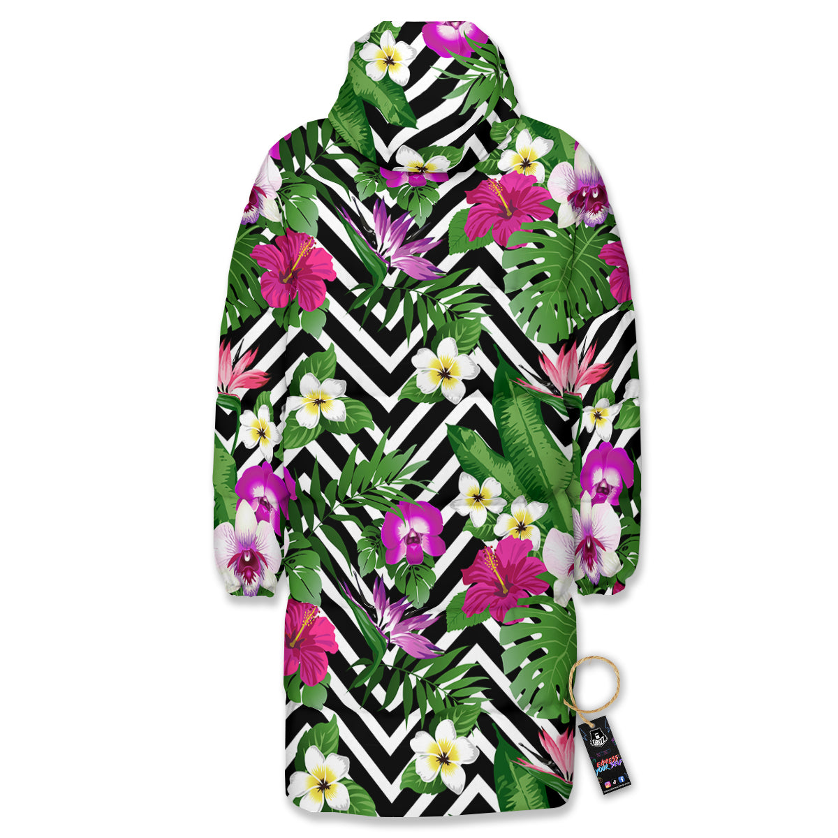 Tropical Zig Zag Print Pattern Long Down Jacket-grizzshop