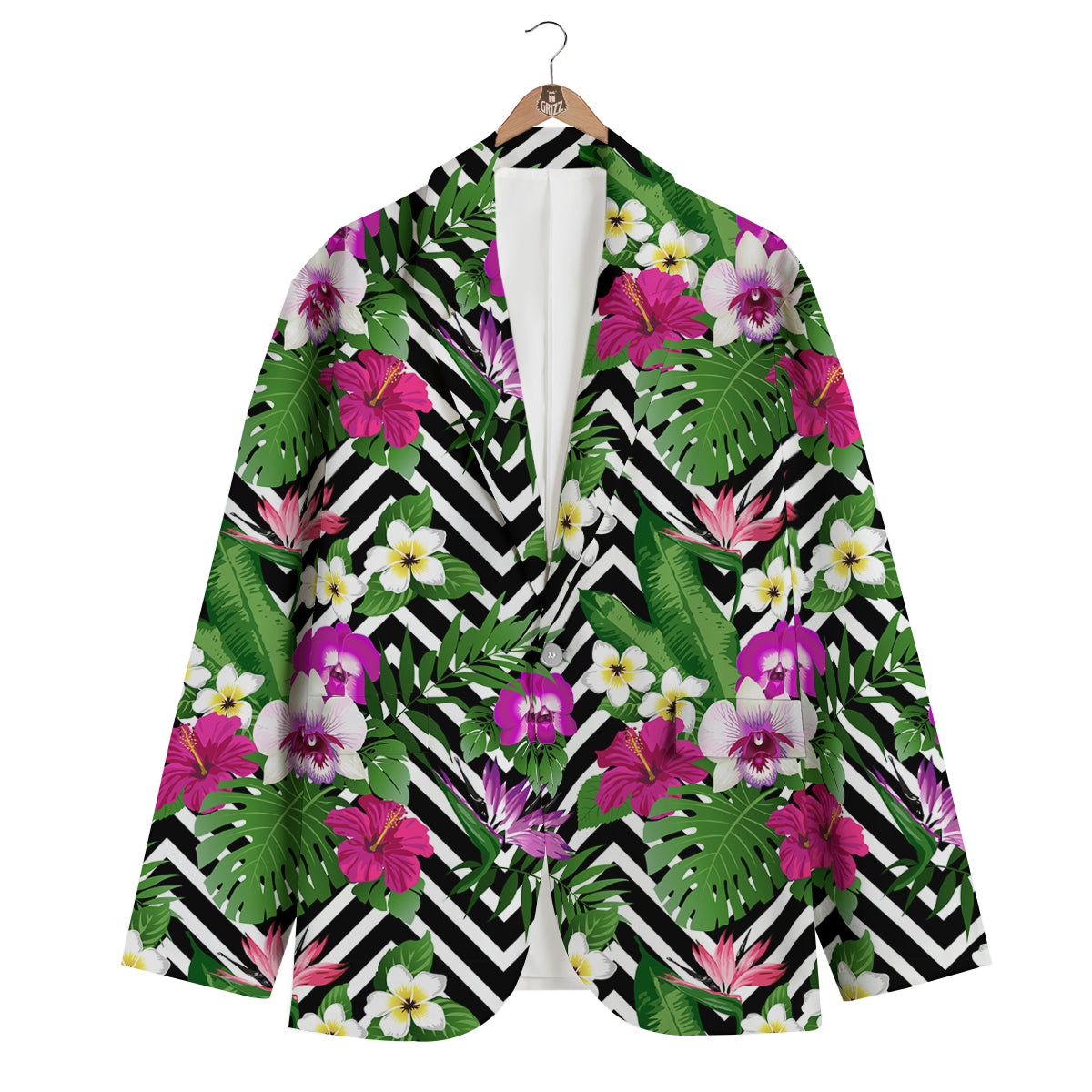 Tropical Zig Zag Print Pattern Men's Blazer-grizzshop