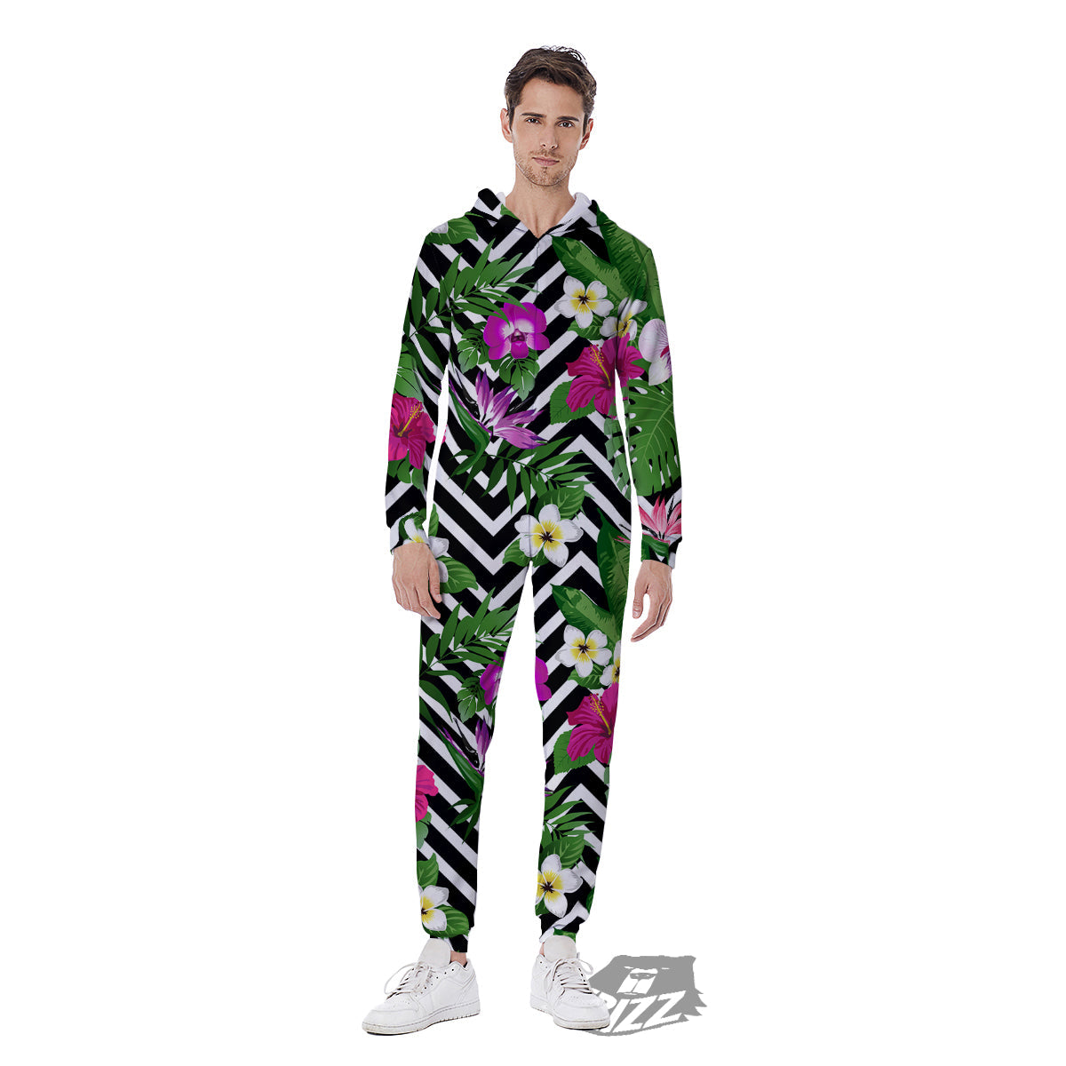 Tropical Zig Zag Print Pattern Men's Jumpsuit-grizzshop