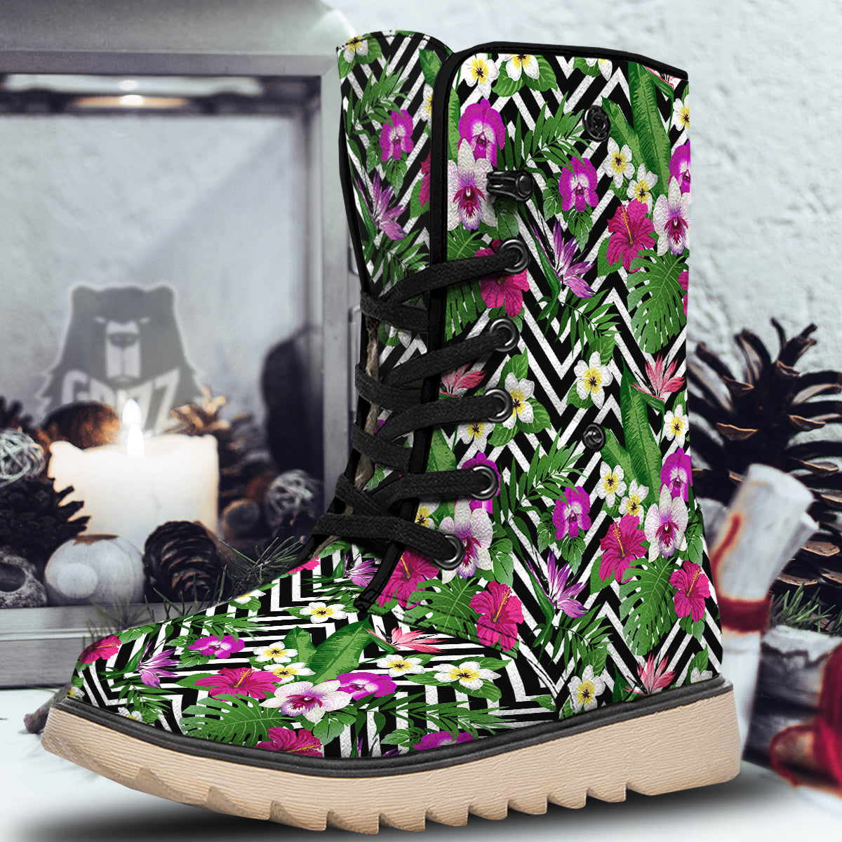 Tropical Zig Zag Print Pattern Snow Boots-grizzshop
