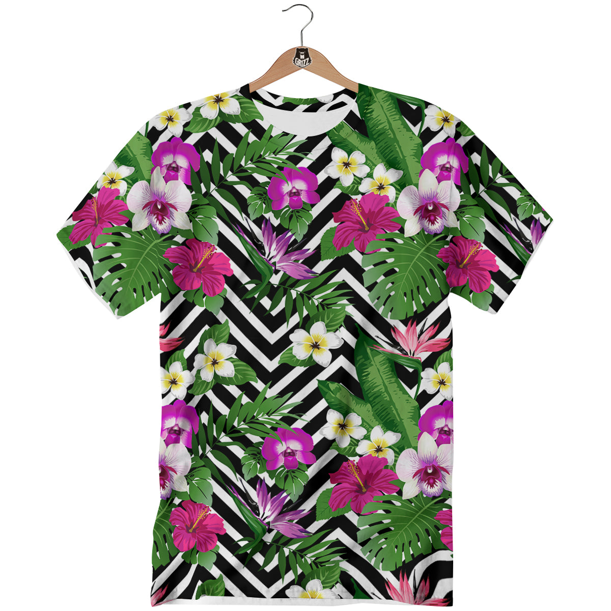 Tropical Zig Zag Print Pattern T-Shirt-grizzshop