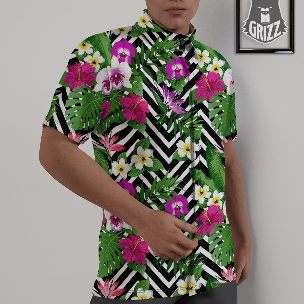 Tropical Zig Zag Print Pattern Untucked Shirts-grizzshop