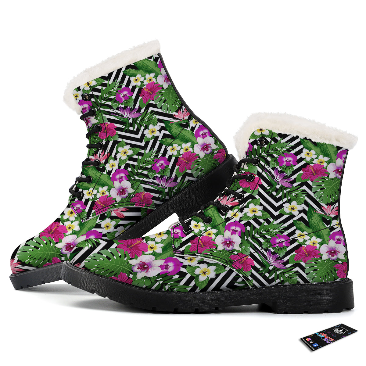 Tropical Zig Zag Print Pattern Winter Boots-grizzshop