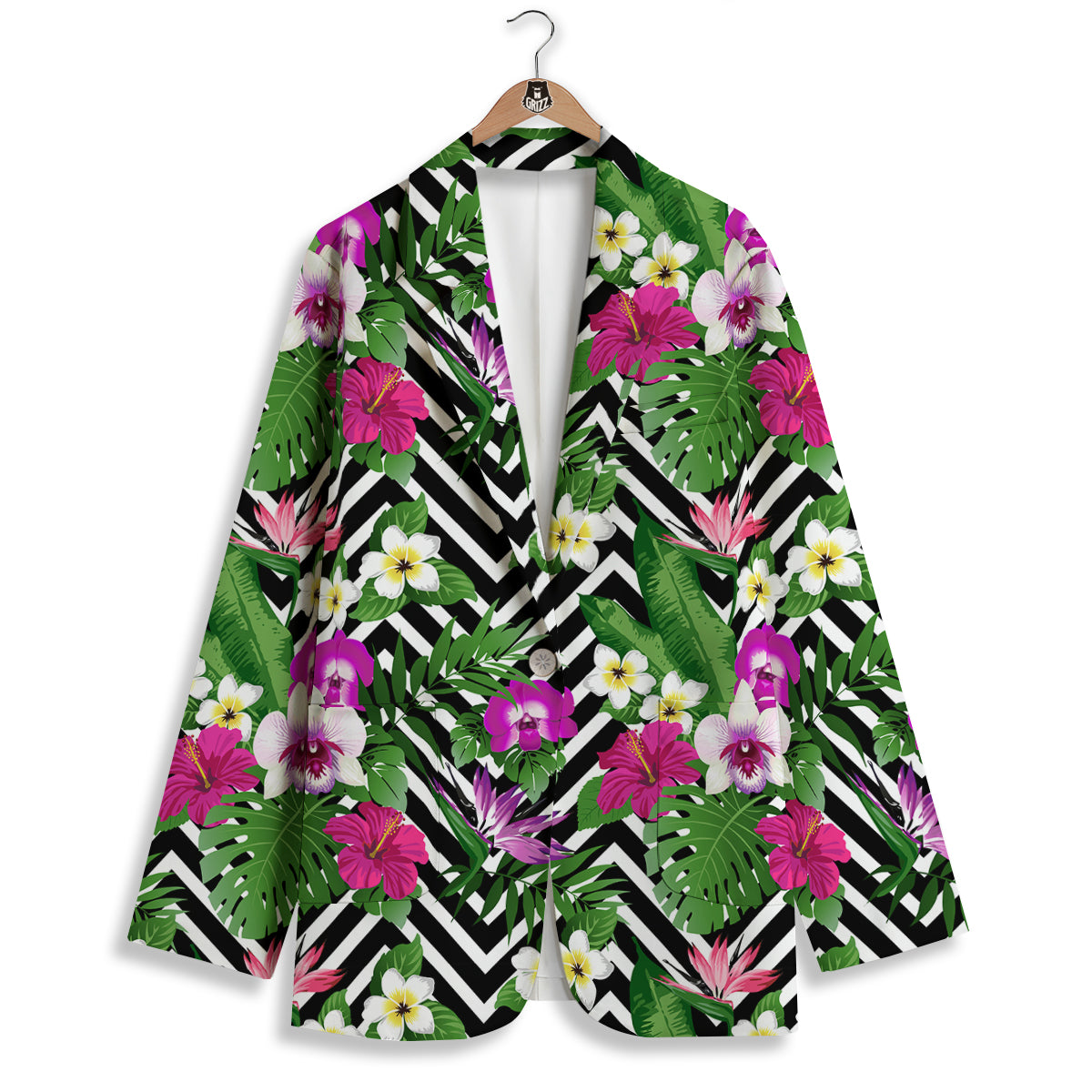 Tropical Zig Zag Print Pattern Women's Blazer-grizzshop