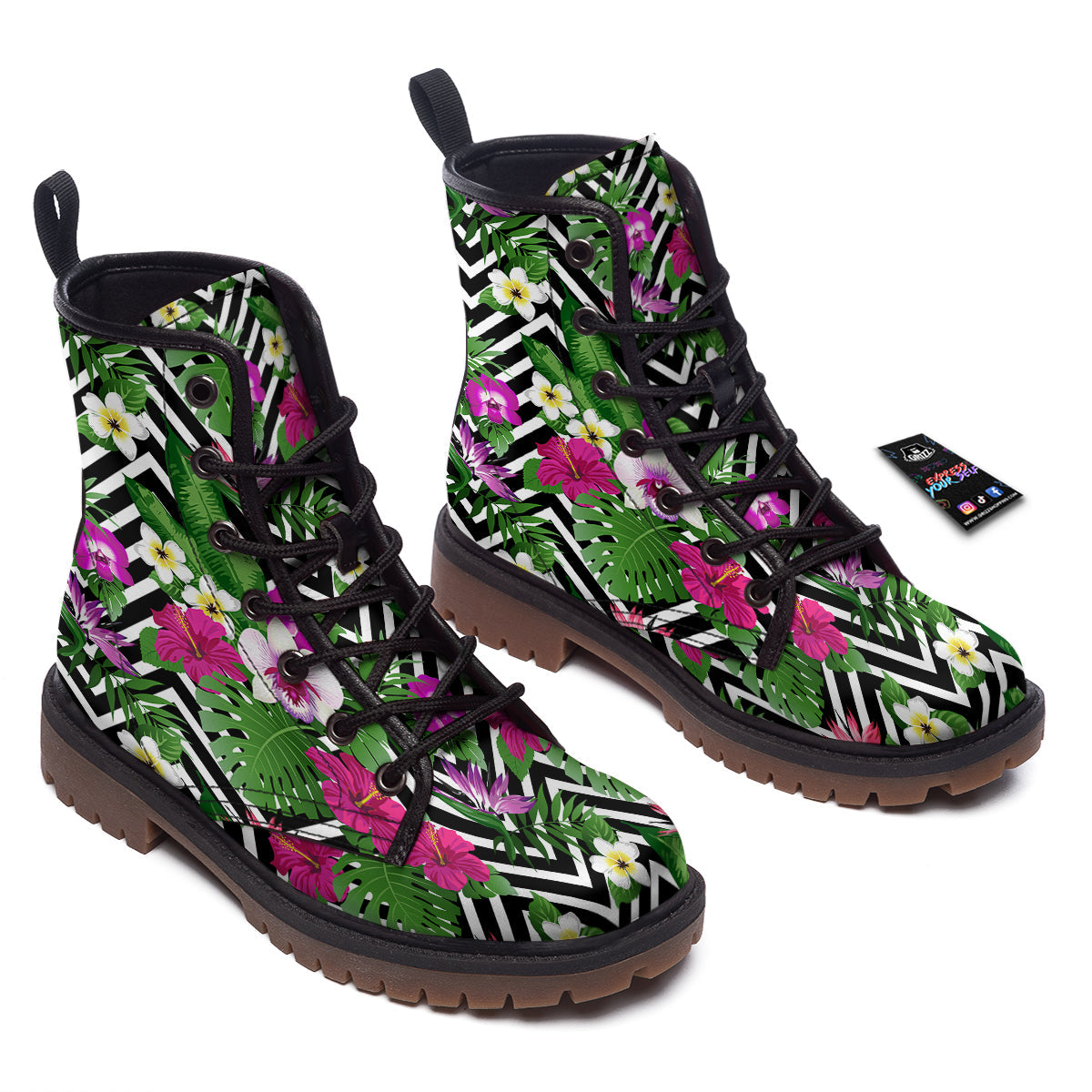 Tropical Zig Zag Print Pattern Work Boots-grizzshop