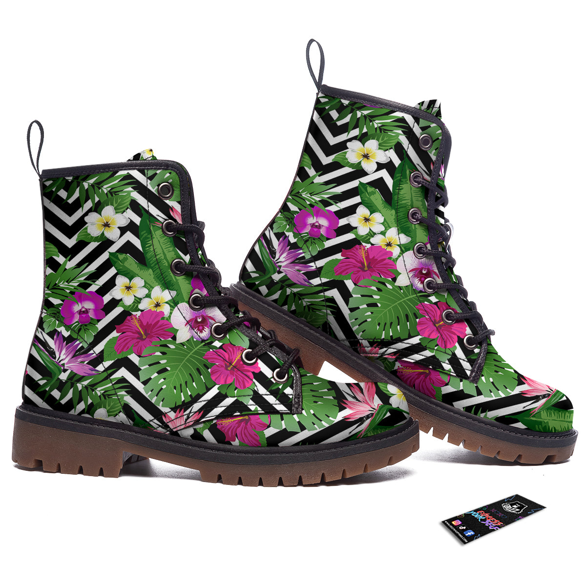 Tropical Zig Zag Print Pattern Work Boots-grizzshop