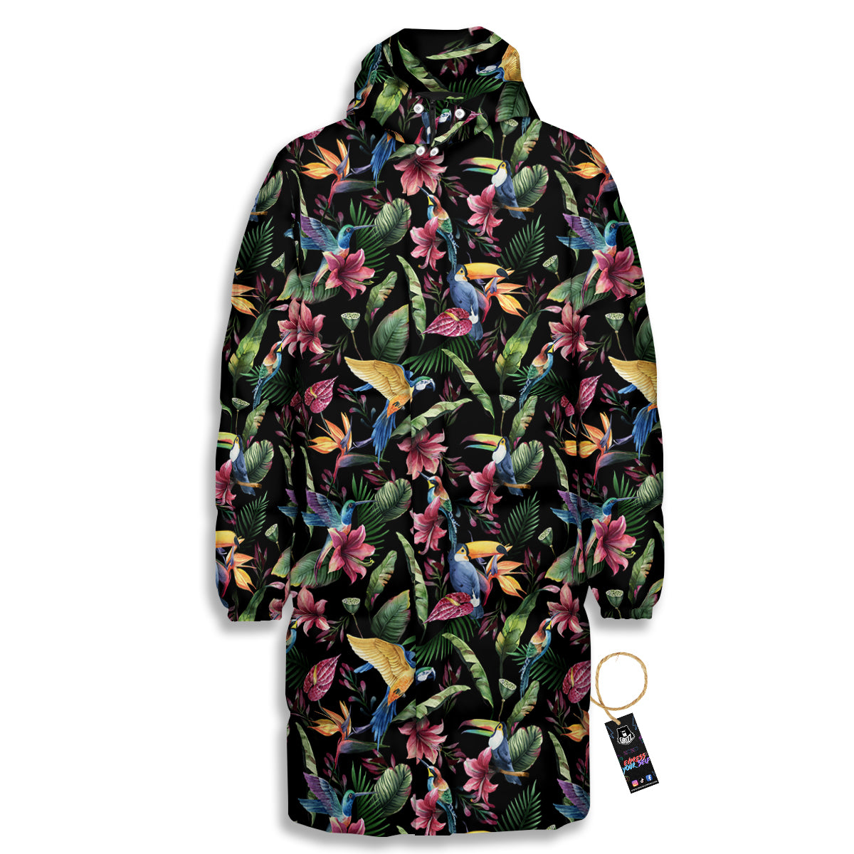 Tropical Aloha Hawaiian Print Pattern Long Down Jacket