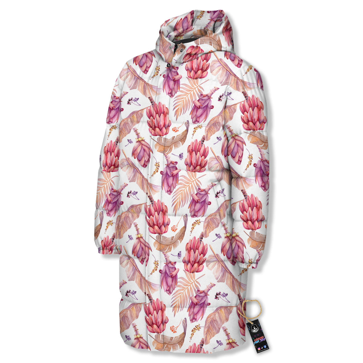 Tropical Banana Pink Print Pattern Long Down Jacket