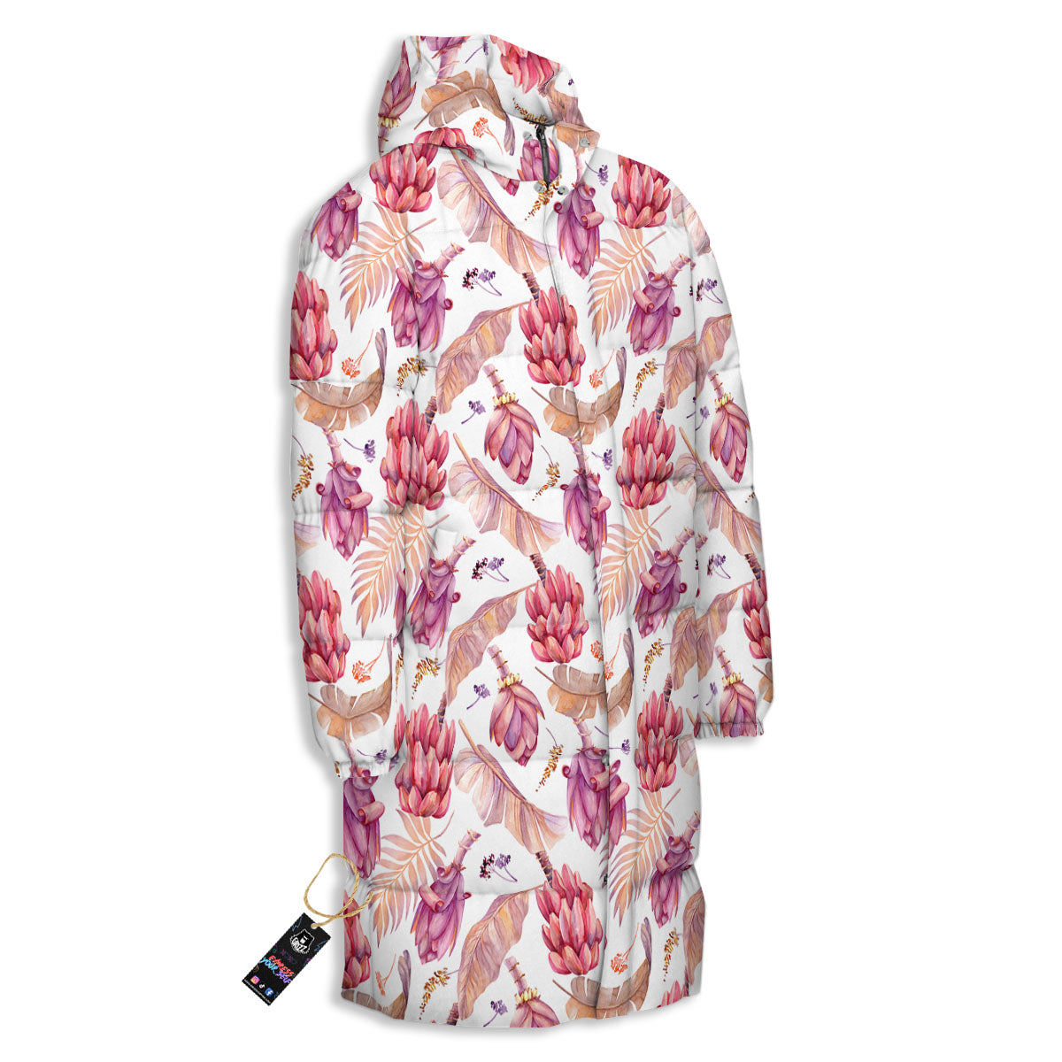 Tropical Banana Pink Print Pattern Long Down Jacket