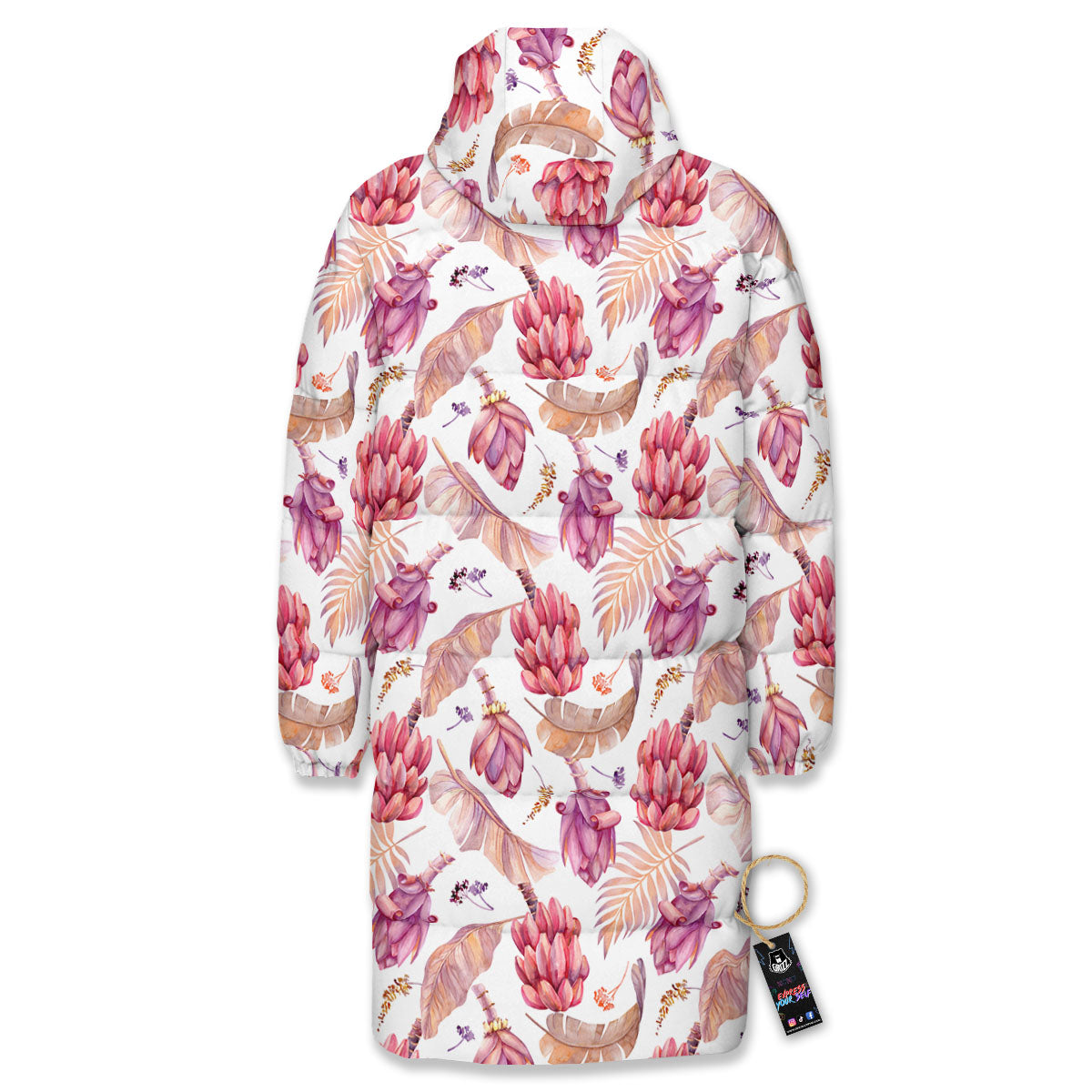 Tropical Banana Pink Print Pattern Long Down Jacket