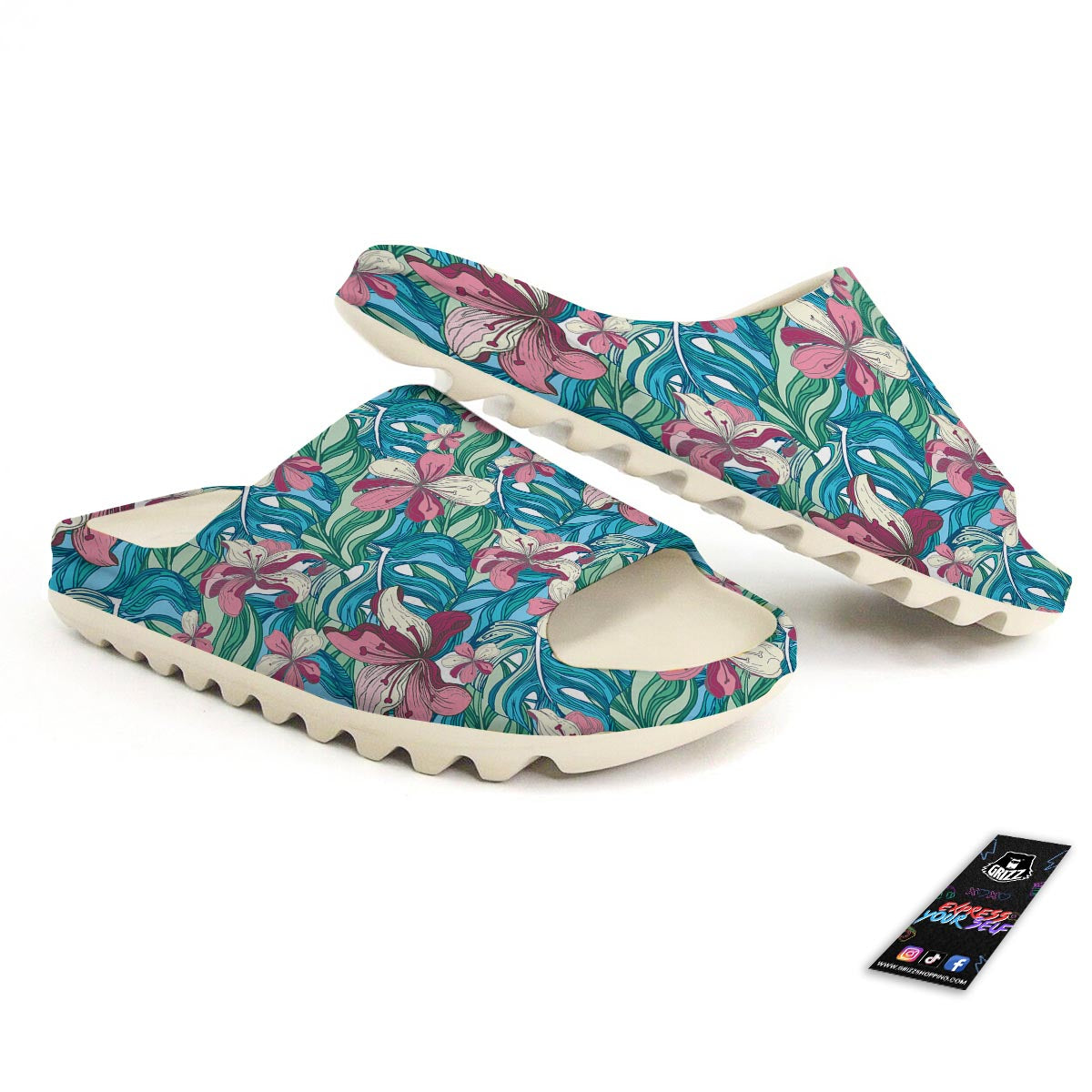 Tropical Blossom Teal Pink Print Pattern Sandals-grizzshop