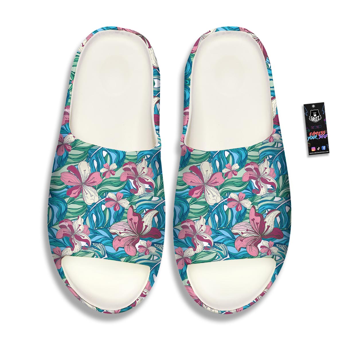 Tropical Blossom Teal Pink Print Pattern Sandals-grizzshop