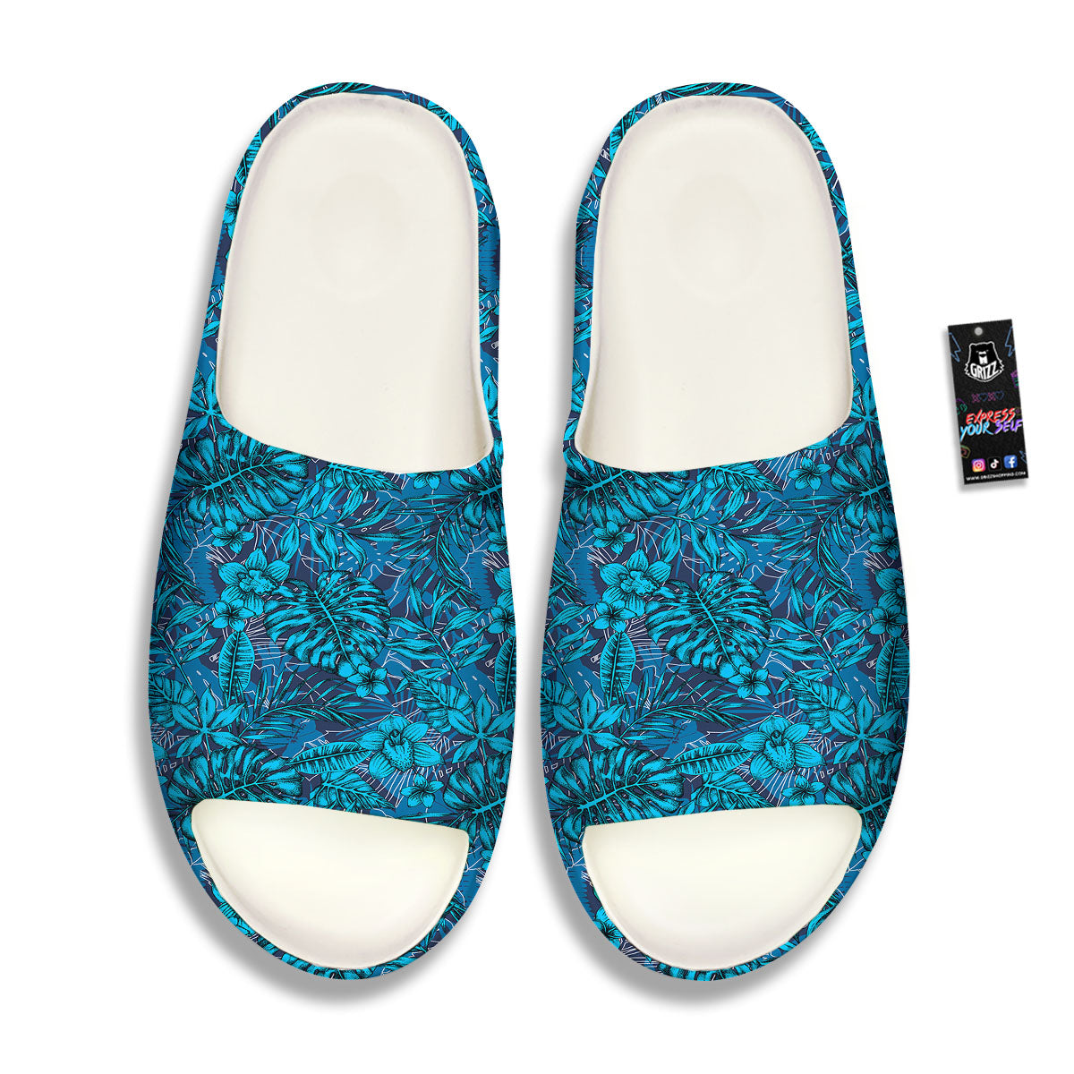 Tropical Blue Hawaiian Print Pattern Sandals-grizzshop