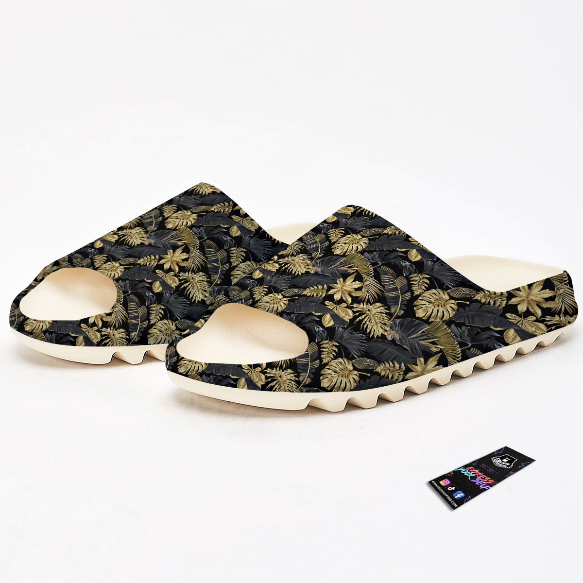 Tropical Gold And Black Print Pattern Sandals-grizzshop
