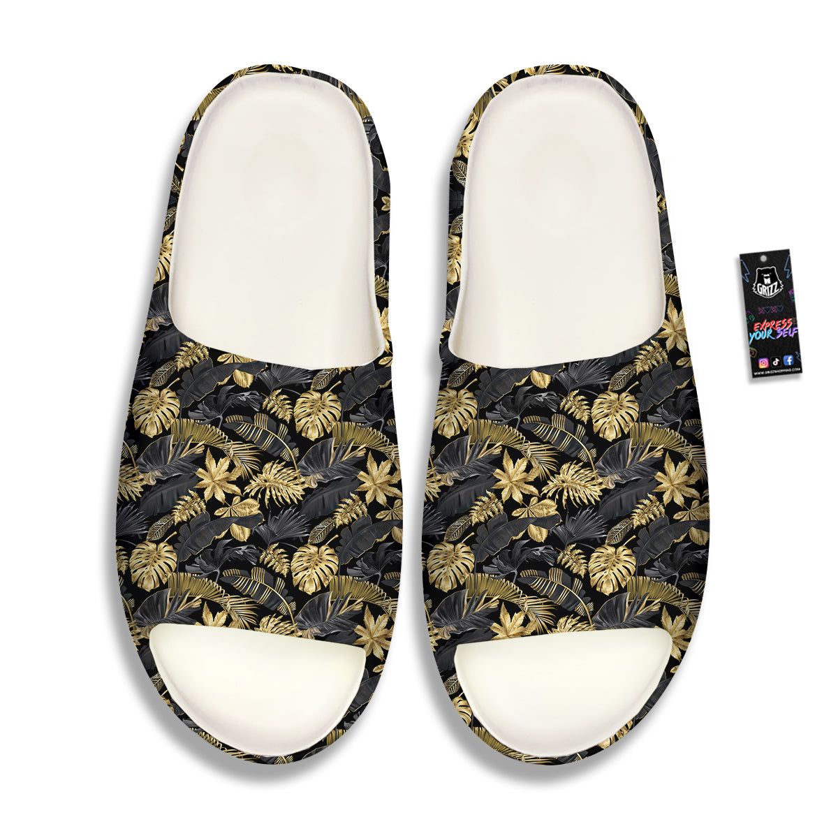Tropical Gold And Black Print Pattern Sandals-grizzshop