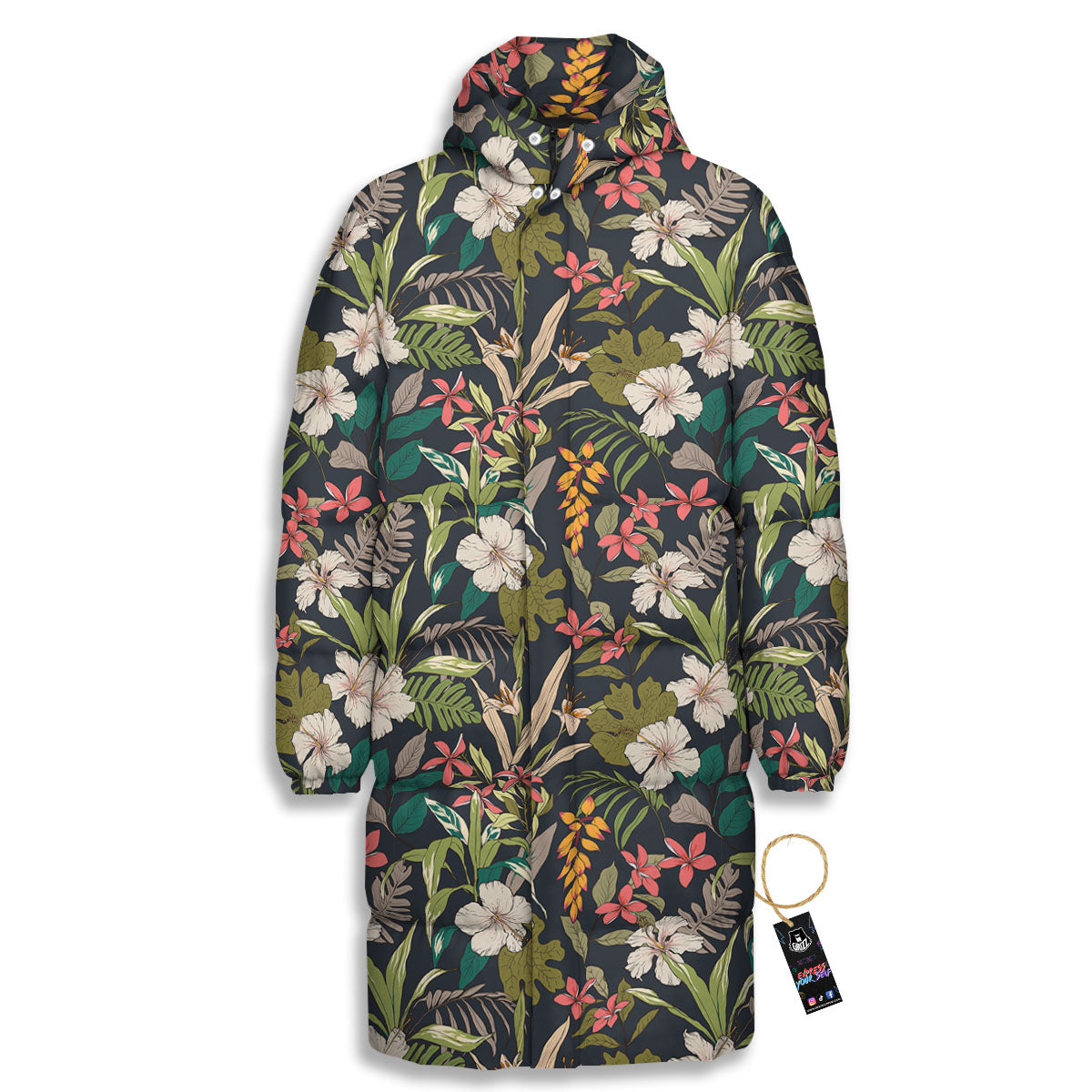 Tropical Hawaiian Aloha Print Pattern Long Down Jacket