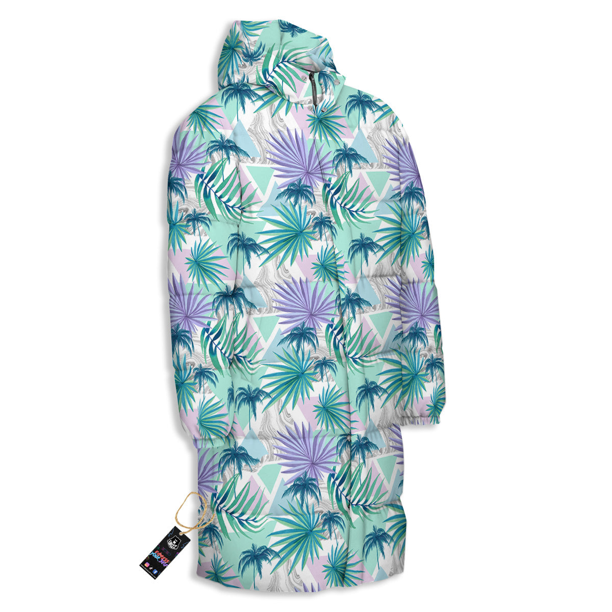 Tropical Leaf And Triangles Pastel Print Pattern Long Down Jacket