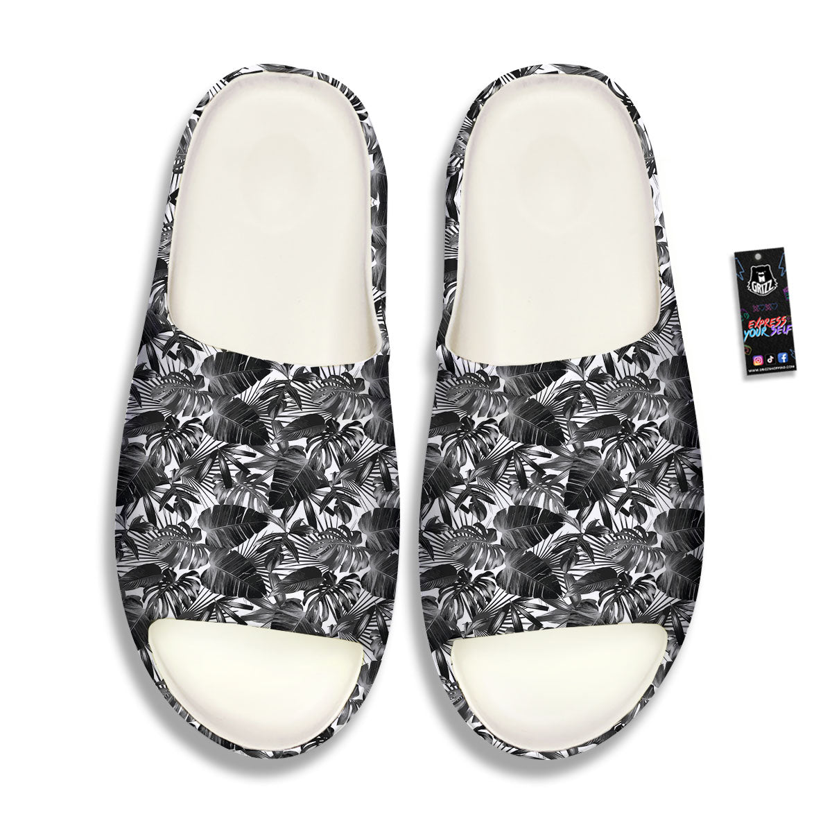 Tropical Leaf Black White Print Pattern Sandals-grizzshop