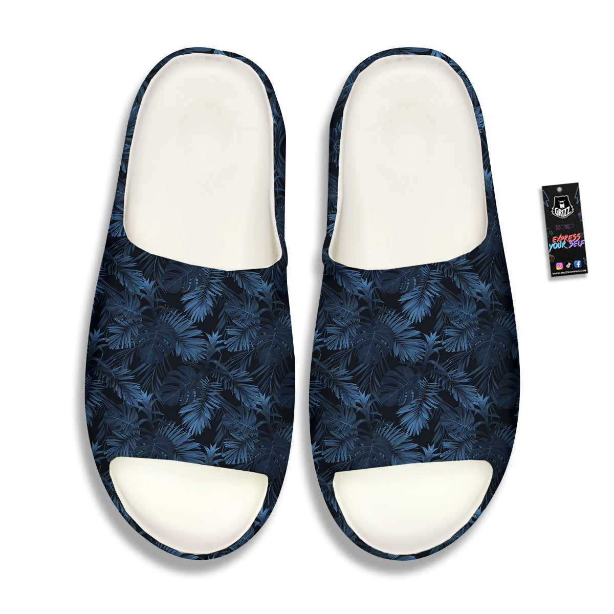 Tropical Leaf Dark Blue Print Pattern Sandals-grizzshop